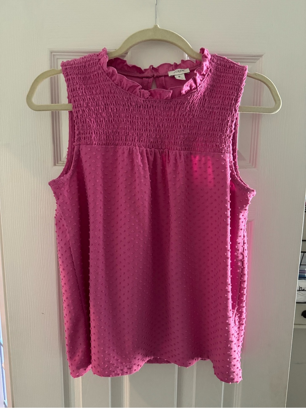 J. Crew Pink Sleeveless Swiss Dot Smocked Neck Top